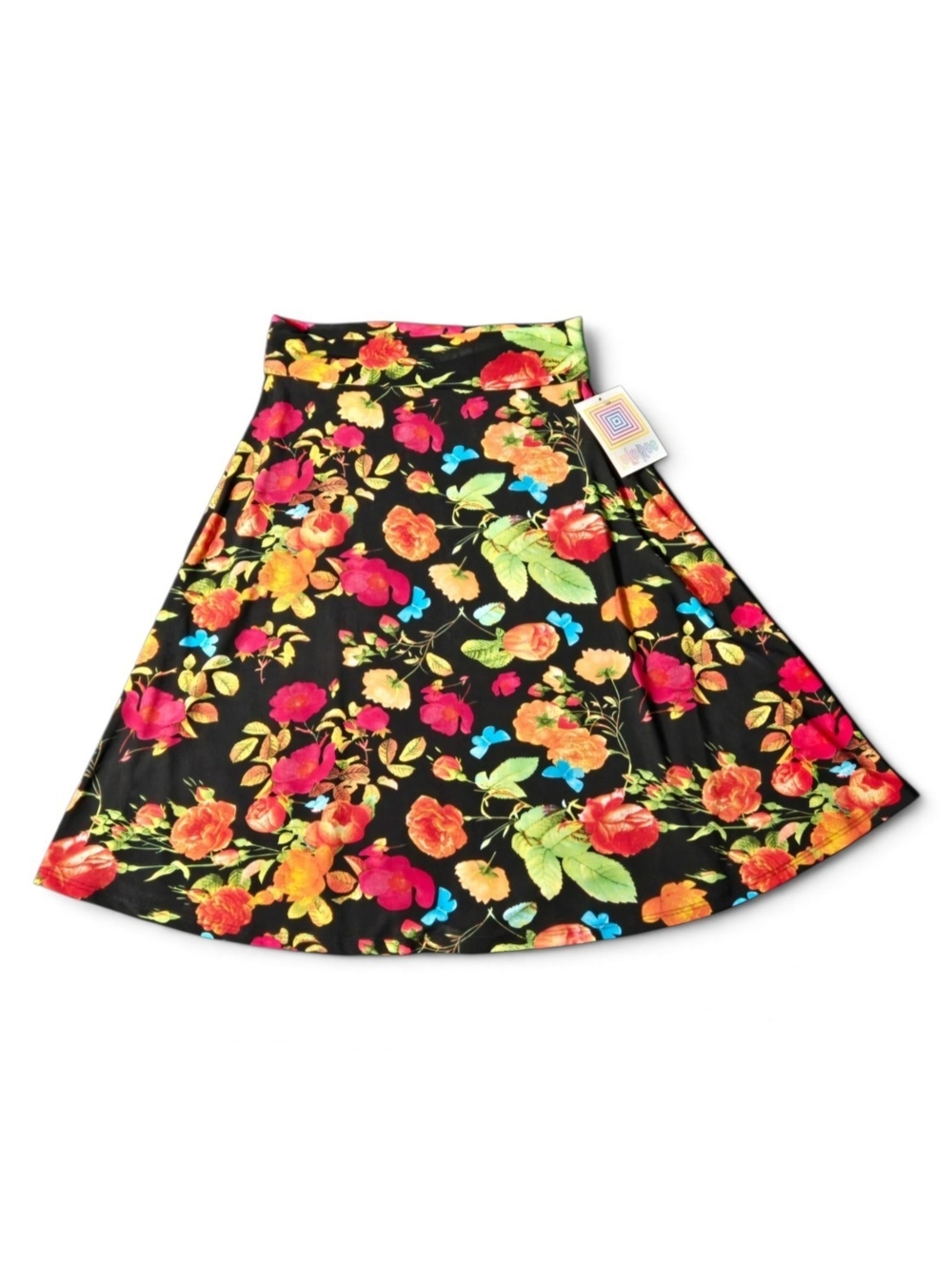 LuLaRoe Azure Skirt Small Vibrant Floral Butterfly Print Knee Length A-Line NWT